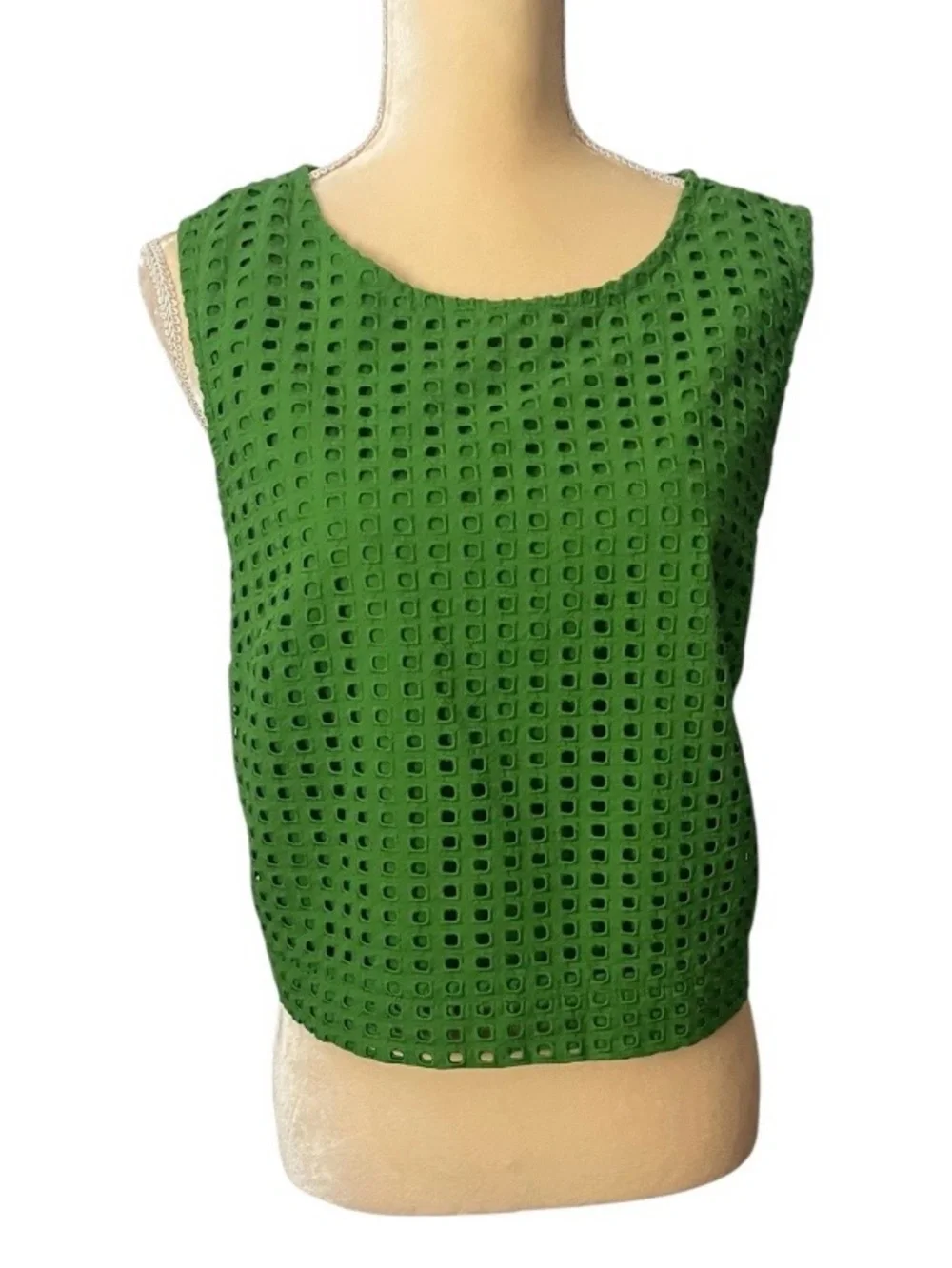 Kate Spade Green Eyelet Broderie Top Sleeveless Sz XL Textured Chic Summer